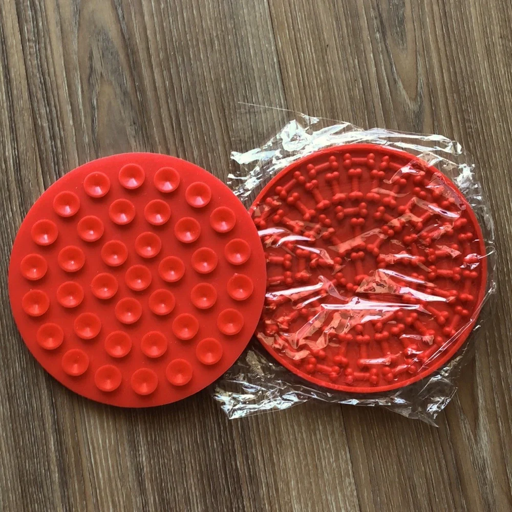 Dog Food Treat Mat Silicone With Suction Cup Self-Adhering Adjustable Red